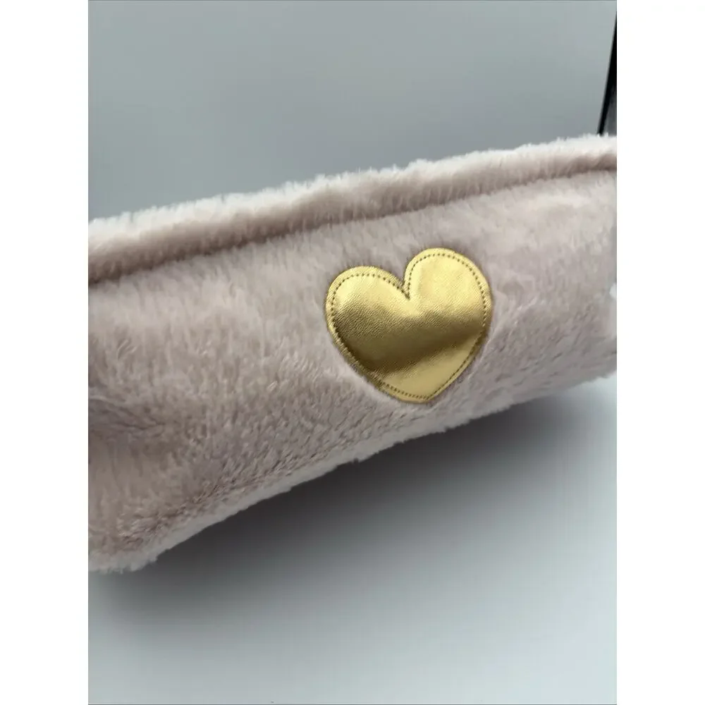 Juicy Couture Home Pink Faux Fur Storage Basket Bin Gold Heart NWT
